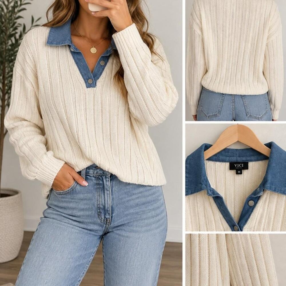 Vici cream ribbed knit sweater